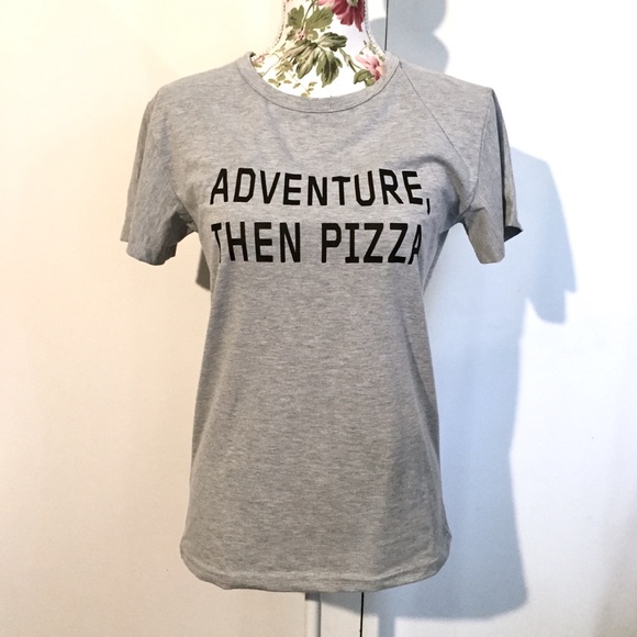 Adventure Then Pizza Gray Graphic Tee T Shirt New - Picture 3 of 7